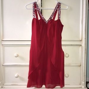 RED MINI HOMECOMING DRESS WITH GEMS